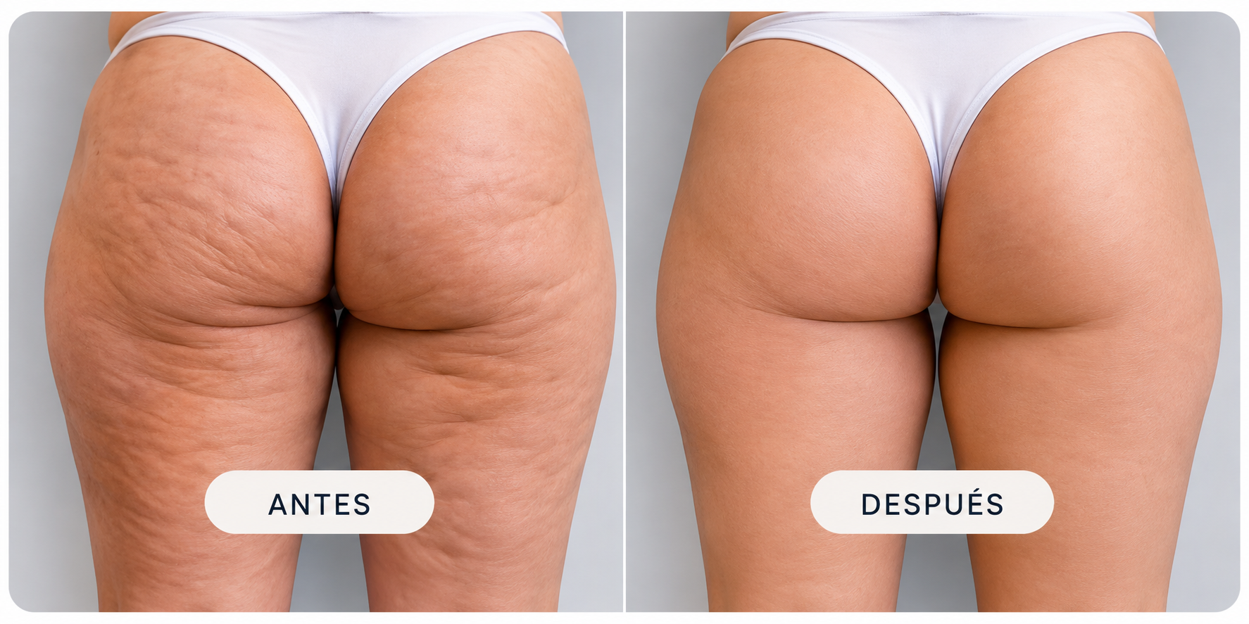 Comparación visual de antes y después de un tratamiento para celulitis