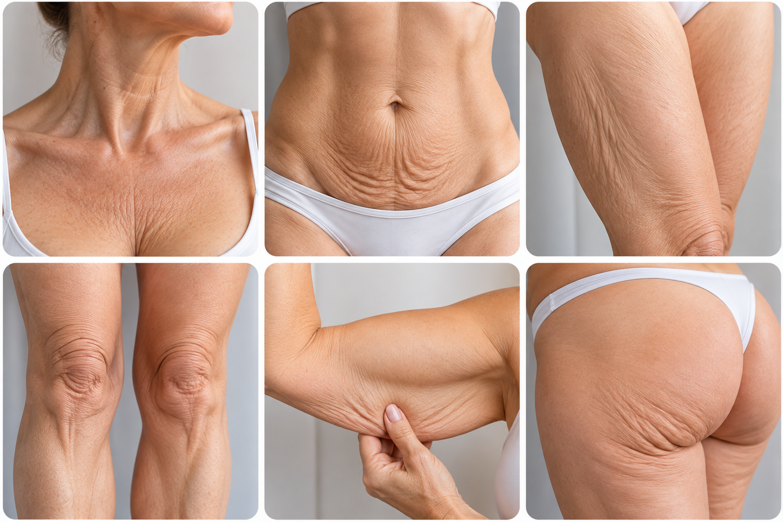 Piel con pérdida de elasticidad y sostén en distintas zonas del cuerpo